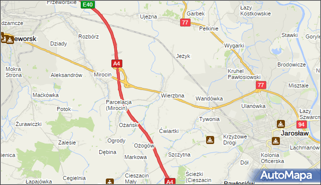 mapa Wierzbna gmina Pawłosiów, Wierzbna gmina Pawłosiów na mapie Targeo