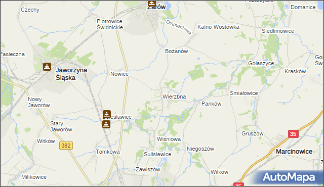 mapa Wierzbna gmina Żarów, Wierzbna gmina Żarów na mapie Targeo