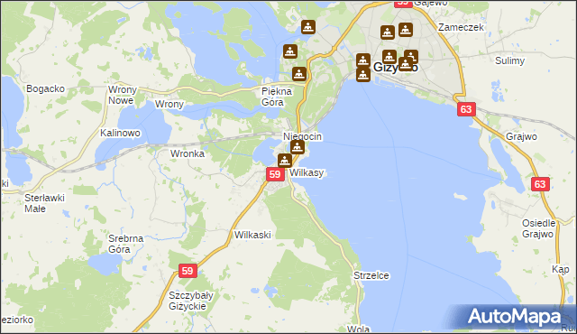 mapa Wilkasy gmina Giżycko, Wilkasy gmina Giżycko na mapie Targeo