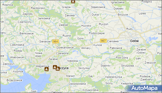 mapa Winiary gmina Gdów, Winiary gmina Gdów na mapie Targeo