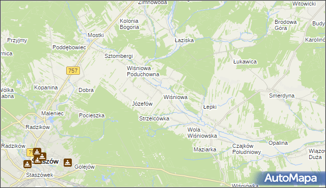 mapa Wiśniowa gmina Staszów, Wiśniowa gmina Staszów na mapie Targeo