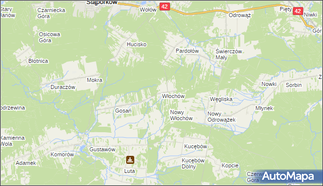 mapa Włochów gmina Stąporków, Włochów gmina Stąporków na mapie Targeo