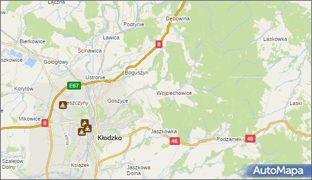 mapa Wojciechowice gmina Kłodzko, Wojciechowice gmina Kłodzko na mapie Targeo