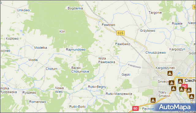 mapa Wola Pawłowska gmina Ciechanów, Wola Pawłowska gmina Ciechanów na mapie Targeo