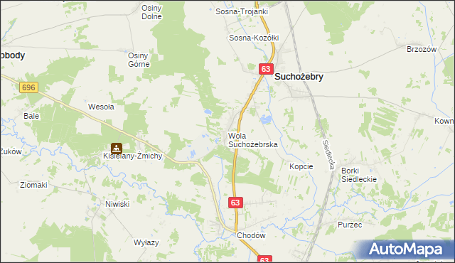mapa Wola Suchożebrska, Wola Suchożebrska na mapie Targeo