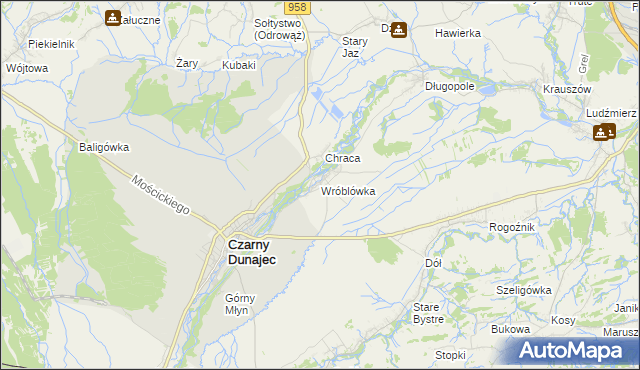 mapa Wróblówka gmina Czarny Dunajec, Wróblówka gmina Czarny Dunajec na mapie Targeo