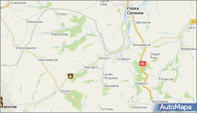 mapa Wronin gmina Polska Cerekiew, Wronin gmina Polska Cerekiew na mapie Targeo