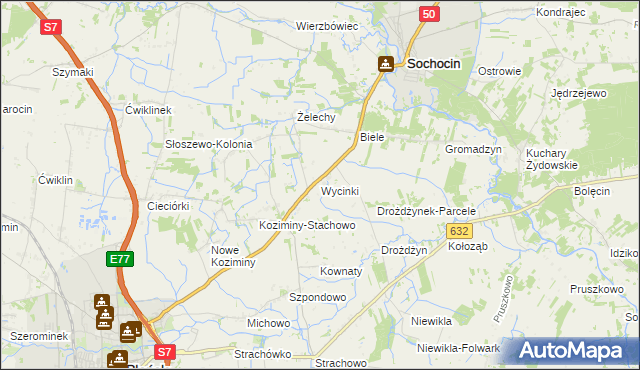 mapa Wycinki gmina Sochocin, Wycinki gmina Sochocin na mapie Targeo