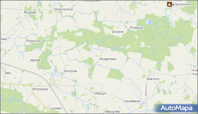 mapa Wyganowo gmina Karlino, Wyganowo gmina Karlino na mapie Targeo