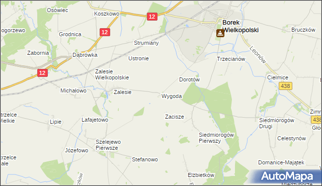 mapa Wygoda gmina Borek Wielkopolski, Wygoda gmina Borek Wielkopolski na mapie Targeo