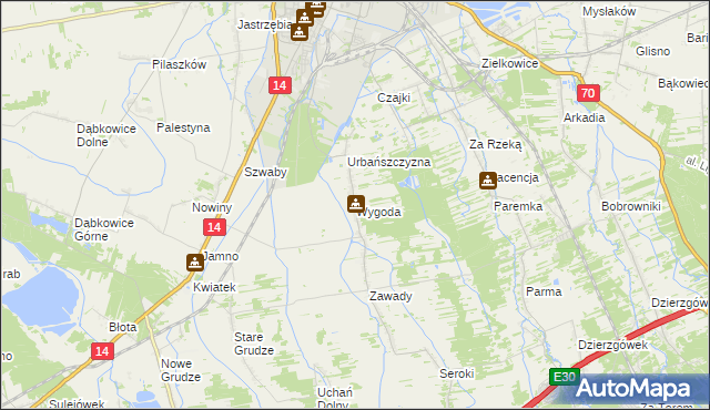 mapa Wygoda gmina Łowicz, Wygoda gmina Łowicz na mapie Targeo