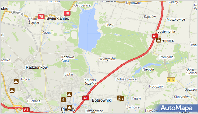 mapa Wymysłów gmina Bobrowniki, Wymysłów gmina Bobrowniki na mapie Targeo