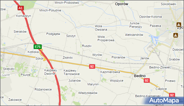 mapa Wyrów gmina Bedlno, Wyrów gmina Bedlno na mapie Targeo