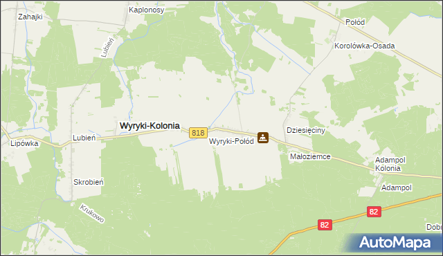 mapa Wyryki, Wyryki na mapie Targeo