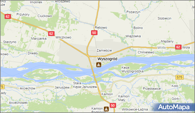 mapa Wyszogród powiat płocki, Wyszogród powiat płocki na mapie Targeo