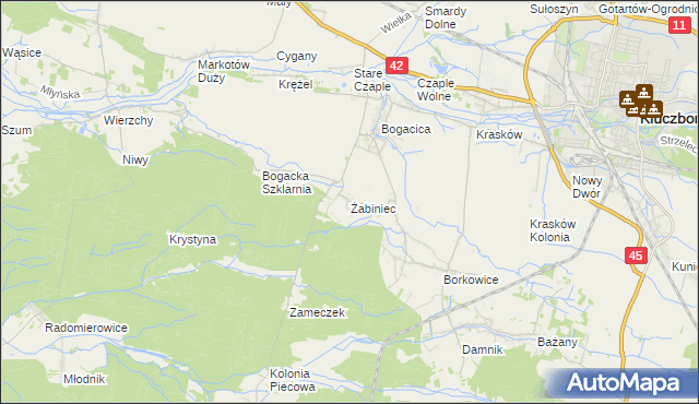 mapa Żabiniec gmina Kluczbork, Żabiniec gmina Kluczbork na mapie Targeo
