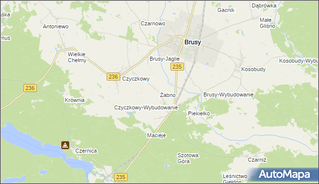 mapa Żabno gmina Brusy, Żabno gmina Brusy na mapie Targeo