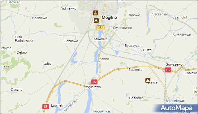mapa Żabno gmina Mogilno, Żabno gmina Mogilno na mapie Targeo