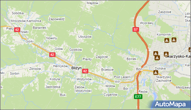 mapa Zagórze gmina Bliżyn, Zagórze gmina Bliżyn na mapie Targeo