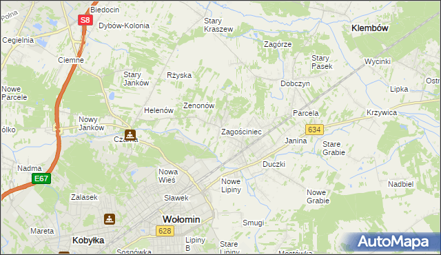 mapa Zagościniec gmina Wołomin, Zagościniec gmina Wołomin na mapie Targeo