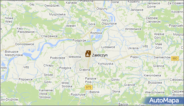 mapa Zakliczyn powiat tarnowski, Zakliczyn powiat tarnowski na mapie Targeo