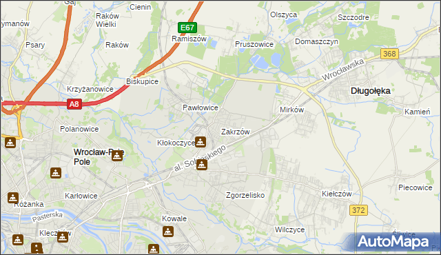 mapa Zakrzów gmina Wrocław, Zakrzów gmina Wrocław na mapie Targeo
