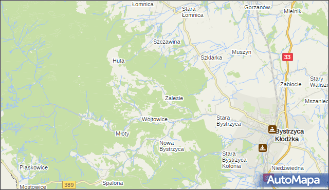 mapa Zalesie gmina Bystrzyca Kłodzka, Zalesie gmina Bystrzyca Kłodzka na mapie Targeo