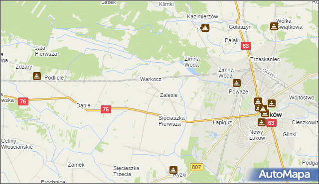 mapa Zalesie gmina Łuków, Zalesie gmina Łuków na mapie Targeo