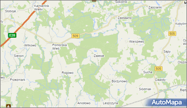 mapa Zalesie gmina Milejewo, Zalesie gmina Milejewo na mapie Targeo