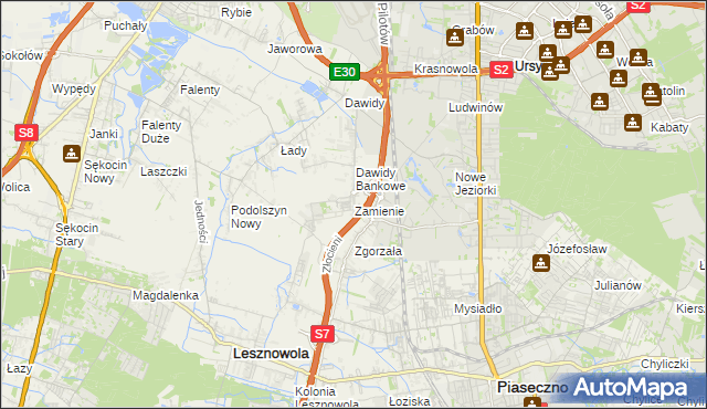 mapa Zamienie gmina Lesznowola, Zamienie gmina Lesznowola na mapie Targeo