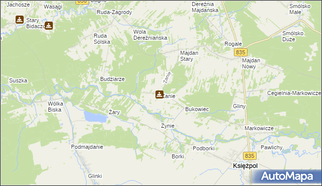mapa Zanie gmina Księżpol, Zanie gmina Księżpol na mapie Targeo