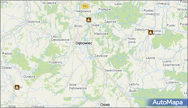 mapa Zarzecze gmina Dębowiec, Zarzecze gmina Dębowiec na mapie Targeo