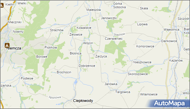 mapa Zarzyca, Zarzyca na mapie Targeo