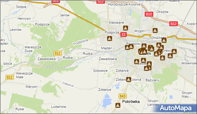 mapa Zawadówka gmina Chełm, Zawadówka gmina Chełm na mapie Targeo
