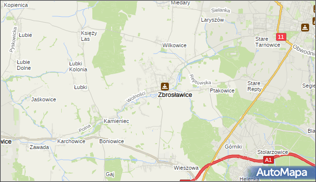 mapa Zbrosławice, Zbrosławice na mapie Targeo
