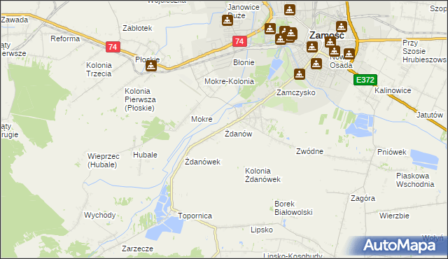 mapa Żdanów gmina Zamość, Żdanów gmina Zamość na mapie Targeo