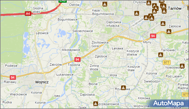 mapa Zgłobice, Zgłobice na mapie Targeo
