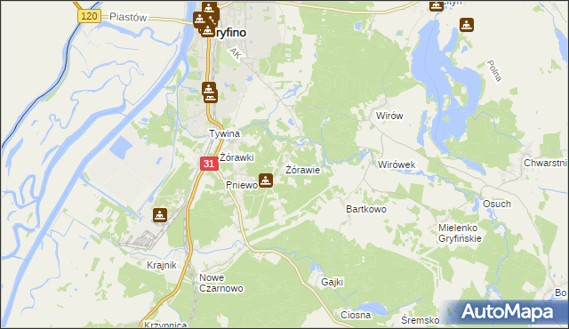 mapa Żórawie, Żórawie na mapie Targeo