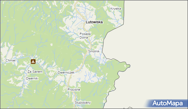 mapa Żurawin gmina Lutowiska, Żurawin gmina Lutowiska na mapie Targeo