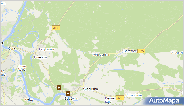 mapa Zwierzyniec gmina Siedlisko, Zwierzyniec gmina Siedlisko na mapie Targeo