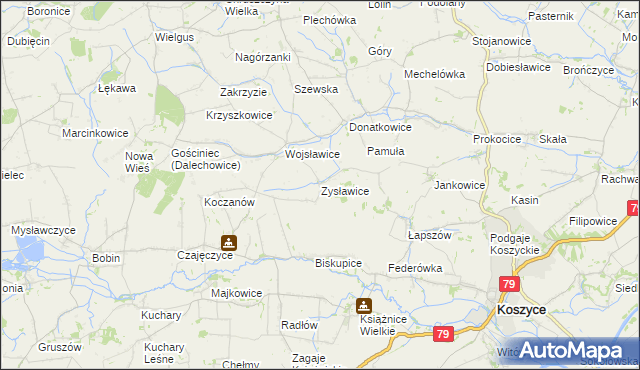 mapa Zysławice, Zysławice na mapie Targeo