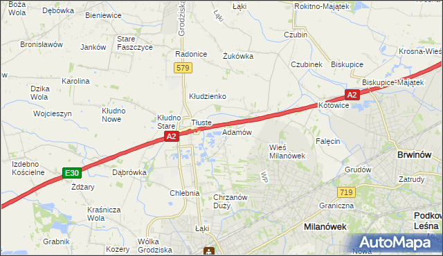 mapa Adamów gmina Grodzisk Mazowiecki, Adamów gmina Grodzisk Mazowiecki na mapie Targeo