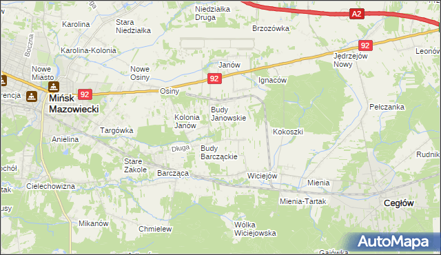 mapa Anielew gmina Mińsk Mazowiecki, Anielew gmina Mińsk Mazowiecki na mapie Targeo