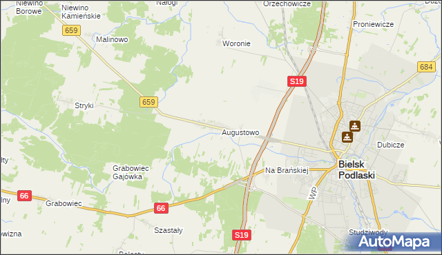 mapa Augustowo gmina Bielsk Podlaski, Augustowo gmina Bielsk Podlaski na mapie Targeo