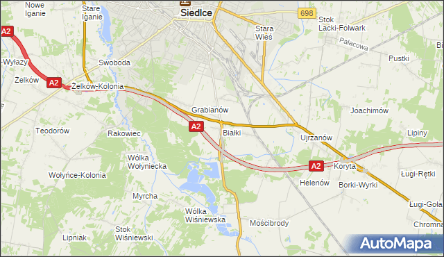 mapa Białki gmina Siedlce, Białki gmina Siedlce na mapie Targeo