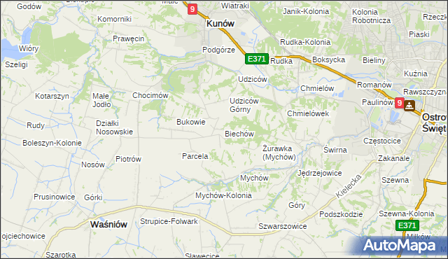 mapa Biechów gmina Kunów, Biechów gmina Kunów na mapie Targeo