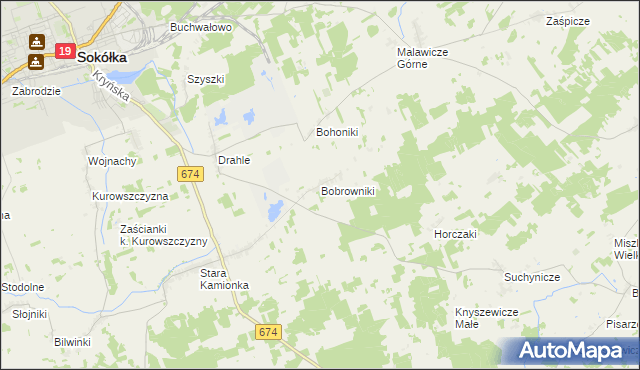 mapa Bobrowniki gmina Sokółka, Bobrowniki gmina Sokółka na mapie Targeo