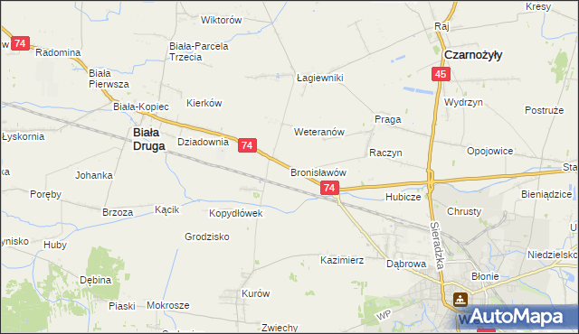 mapa Bronisławów gmina Biała, Bronisławów gmina Biała na mapie Targeo