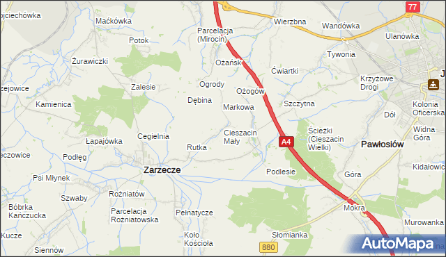 mapa Cieszacin Mały, Cieszacin Mały na mapie Targeo