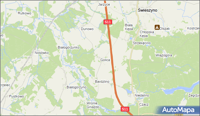 mapa Golica gmina Świeszyno, Golica gmina Świeszyno na mapie Targeo